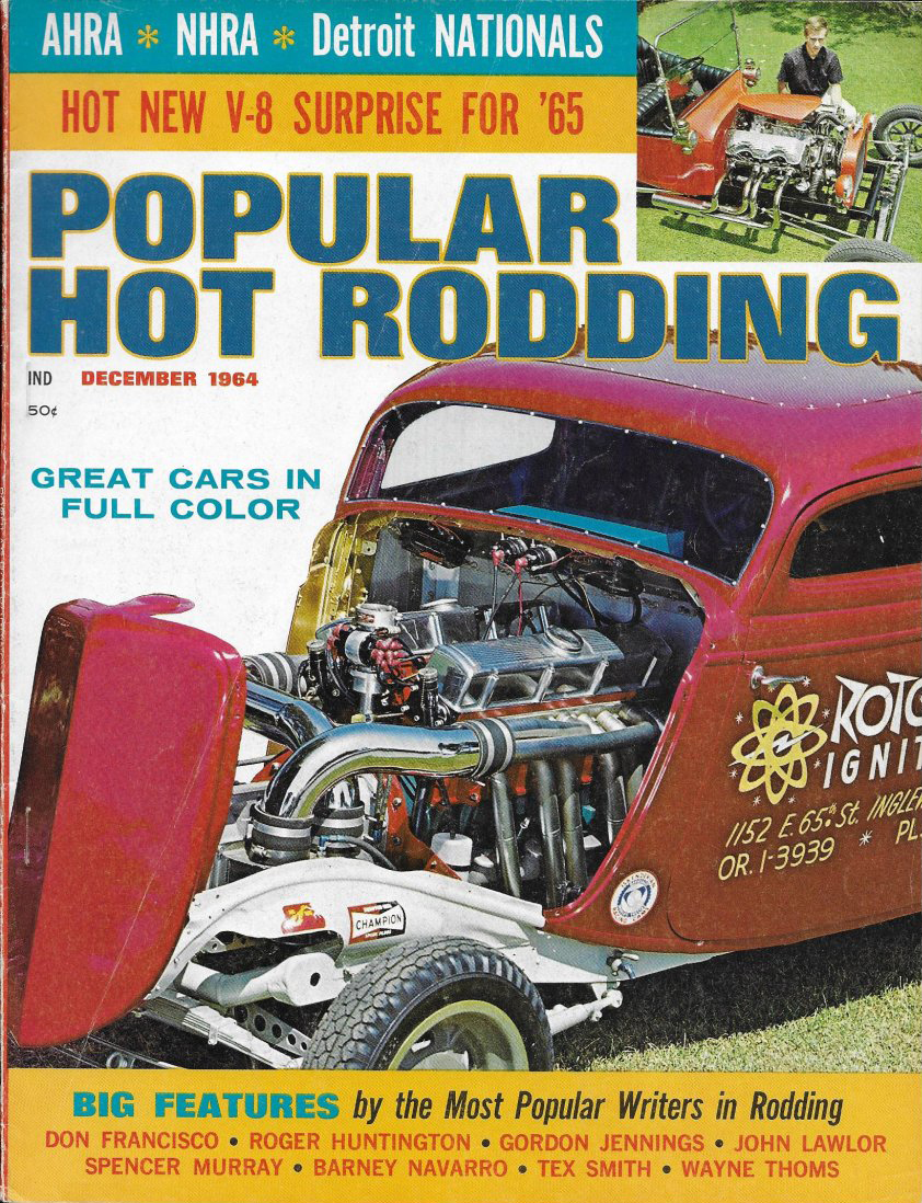Caddy V12 powered Ford on the Popular Hot Rodding cover