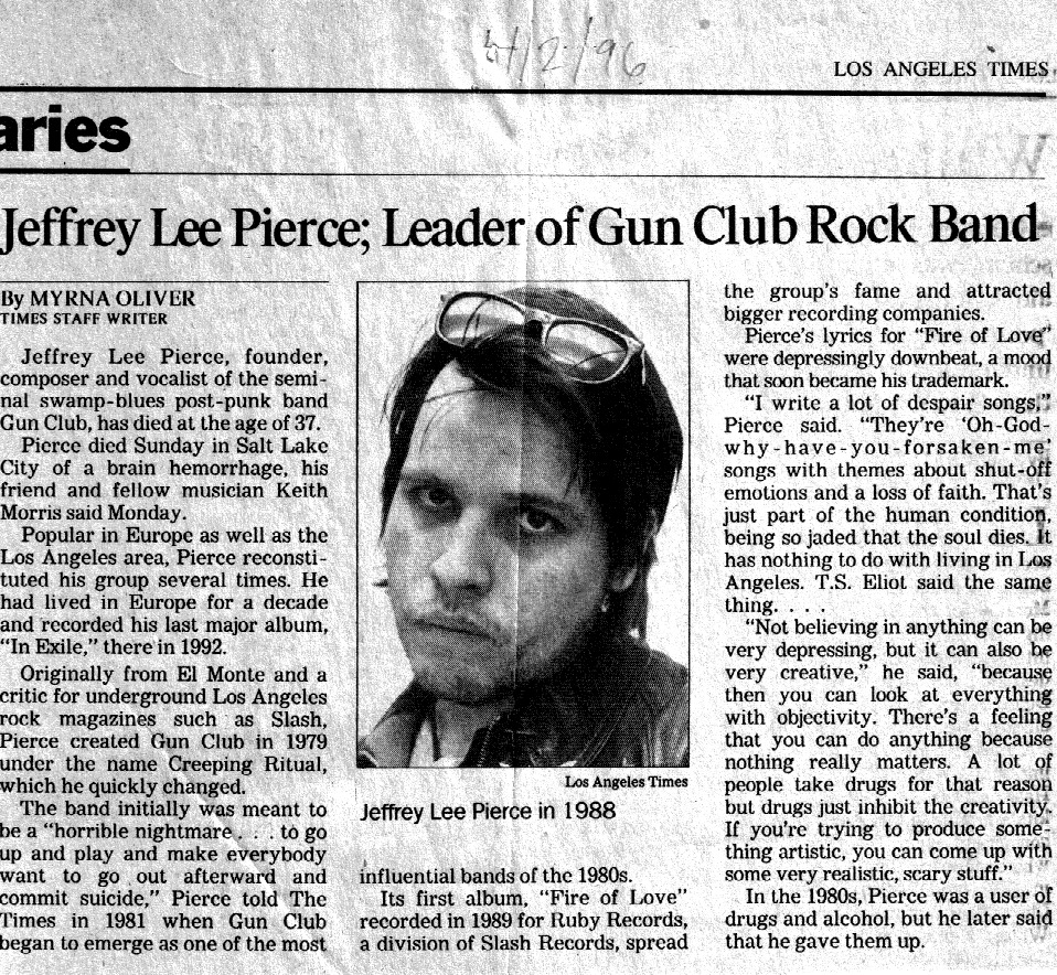 некролог Джеффри Ли Пирса, Los Angeles Times, 2 апреля 1996
