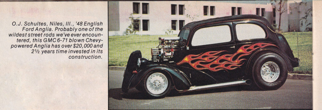 Скан статьи про Odd Job - 1948 Ford Anglia - из журнала Popular Hot Rodding, ноябрь 1975, страница 4.