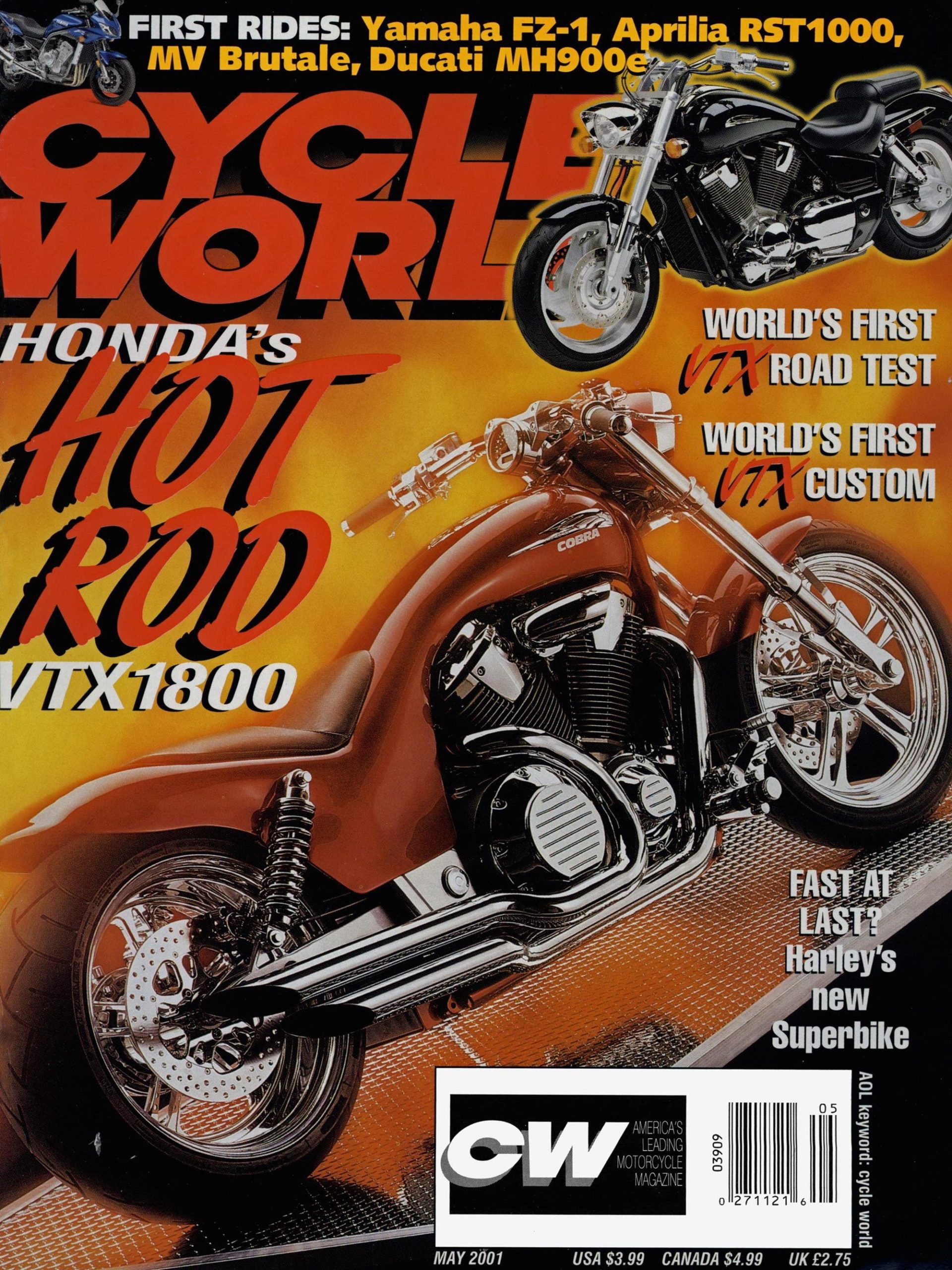 Кастомный мотоцикл Honda VTX 1800 на обложке журнала Cycle World, 2001-ый год.