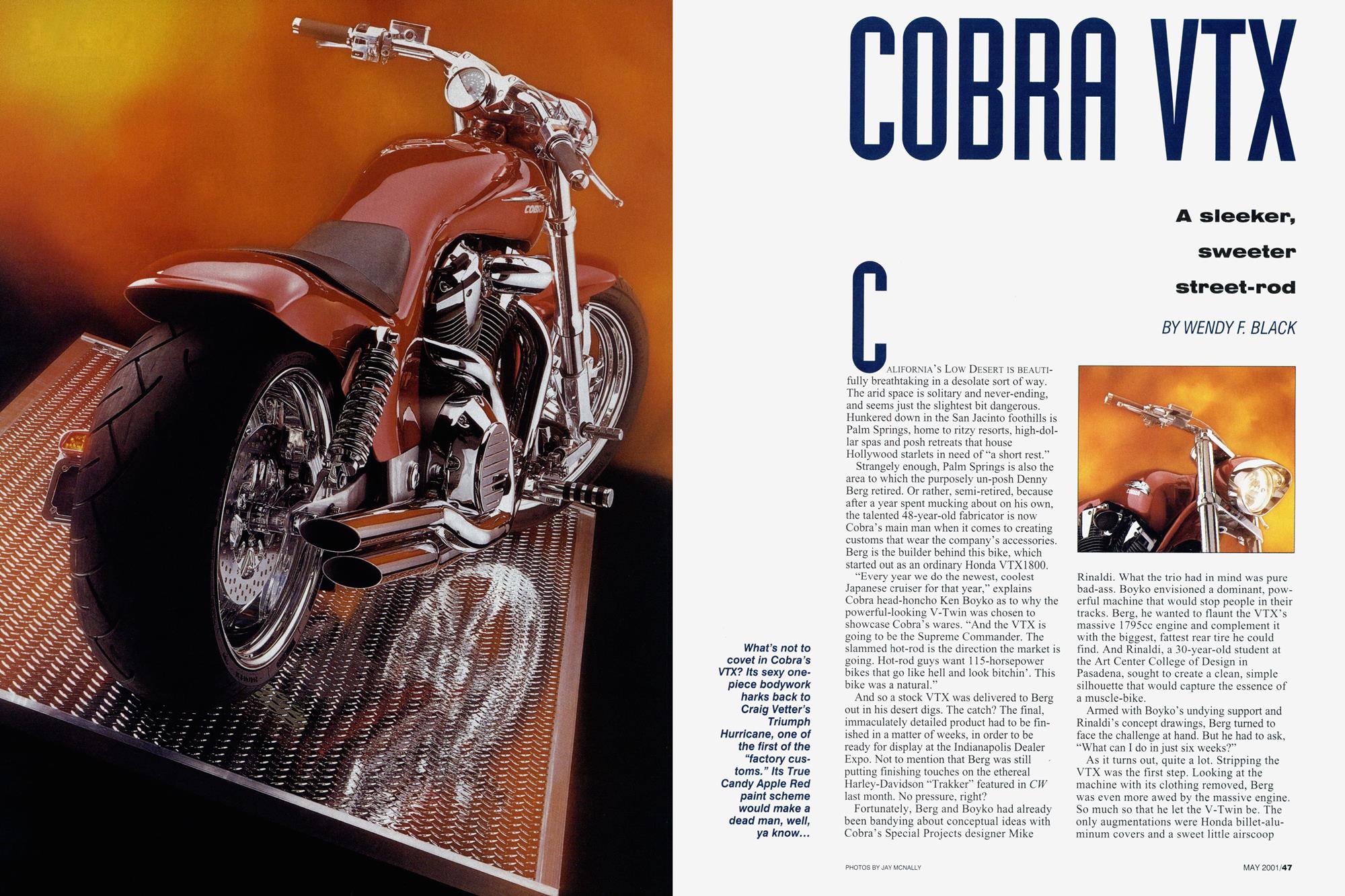 Статья про кастомный мотоцикл Honda VTX 1800 в журнала Cycle World, 2001-ый год, скан 1.