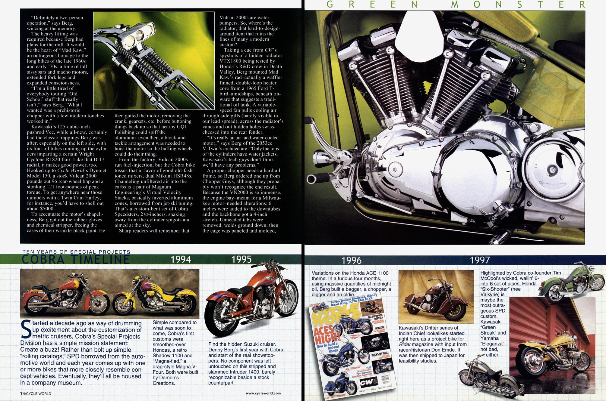 Статья про чоппер на базе мотоцикла Kawasaki Vulcan 2000 из журнала Cycle World, скан 2.