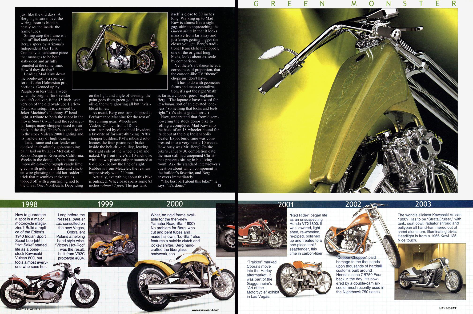 Статья про чоппер на базе мотоцикла Kawasaki Vulcan 2000 из журнала Cycle World, скан 3.