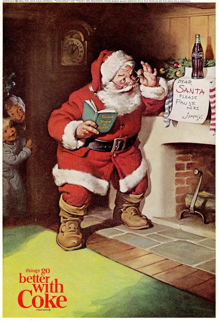 Дела идут лучше с Кокой, плакат 1947 с Санта Клаусом и кока колой