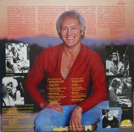 задняя сторона обложки альбом Тони Шеридана и группы Элвиса, Worlds Apart, 1978