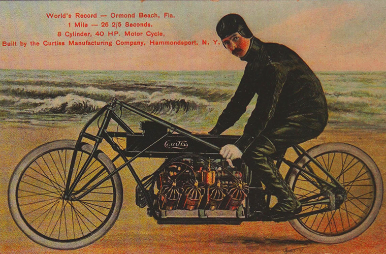Раскарашенная сувенирная карточка, тамбнэйл к статье про мотоцикл Curtiss V-8.